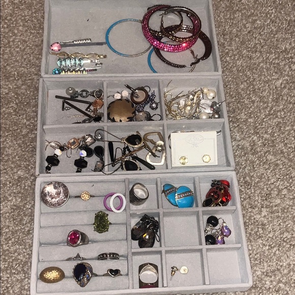 None Jewelry - Assorted Jewelry Collection with Colorful Accents, Trays Included